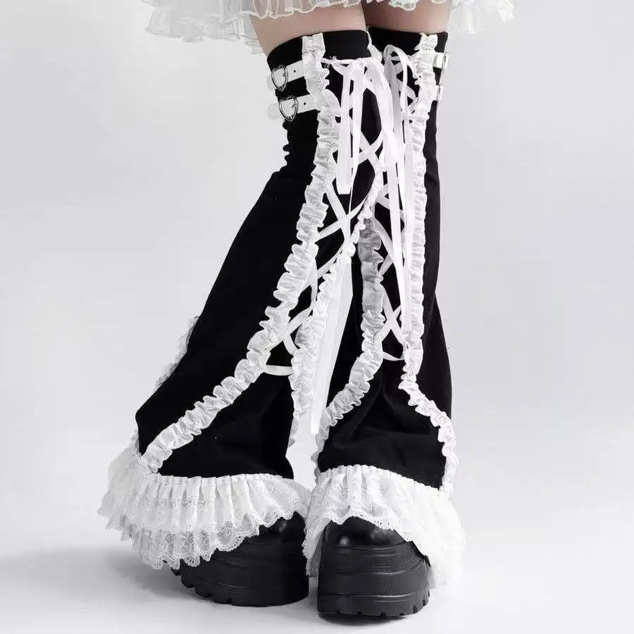 

Lace Bandage Patchwork Japanese Lolita Knee High Sock Y2k Women Print Flared Long Socks Foot Cover Grunge Leg Warmers