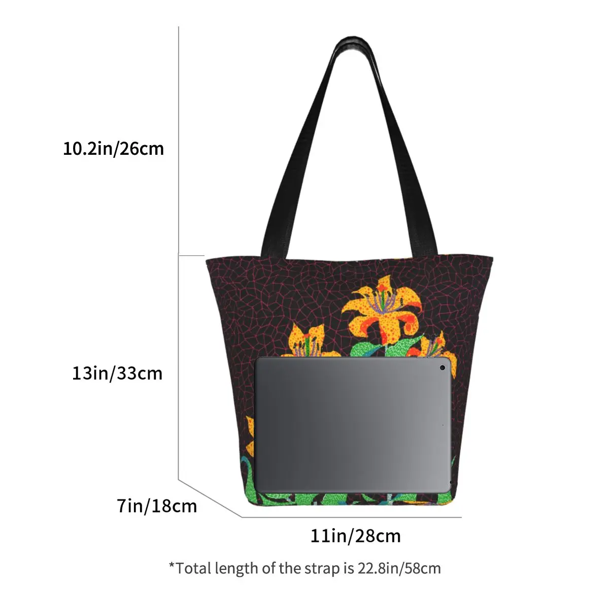 Custom Yellow Flowers Bloom Yayoi Kusama Groceries Shopping Bag Canvas Shopper Tote Shoulder Bag Large Capacity Durable Handbag