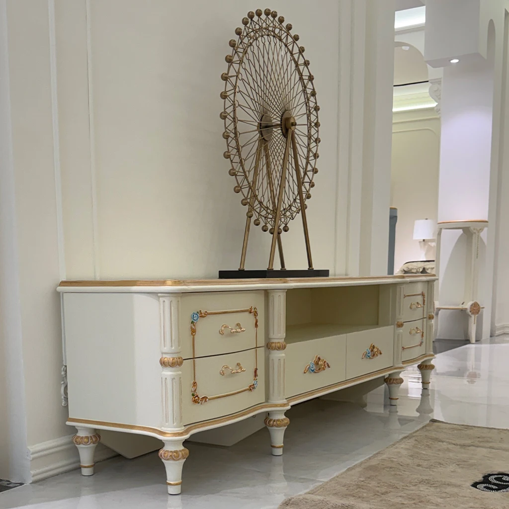Luxurious solid wood gilded Luo villa luxury TV cabinet home furnishings