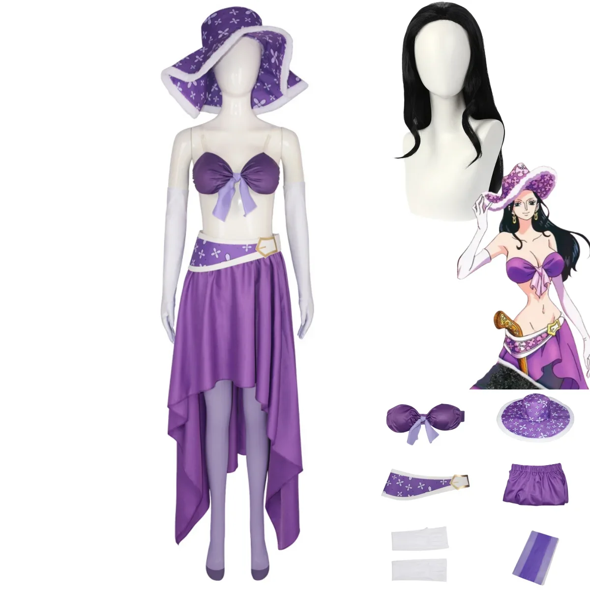 Anime Nico Robin Miss Allsunday Cosplay Costume 15th Anniversary Purple Skirt Hat Uniform Wig Woman Sexy Carnival Party Suit