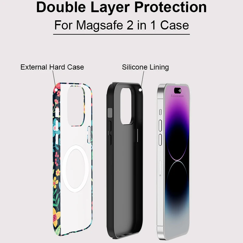 Fcicicase 2 in 1 Magnetic Case For iPhone 17 Air 16 15 14 13 12 11 Pro Max Wireless Charging Acrylic For Magsafe Flower Cover - view 3