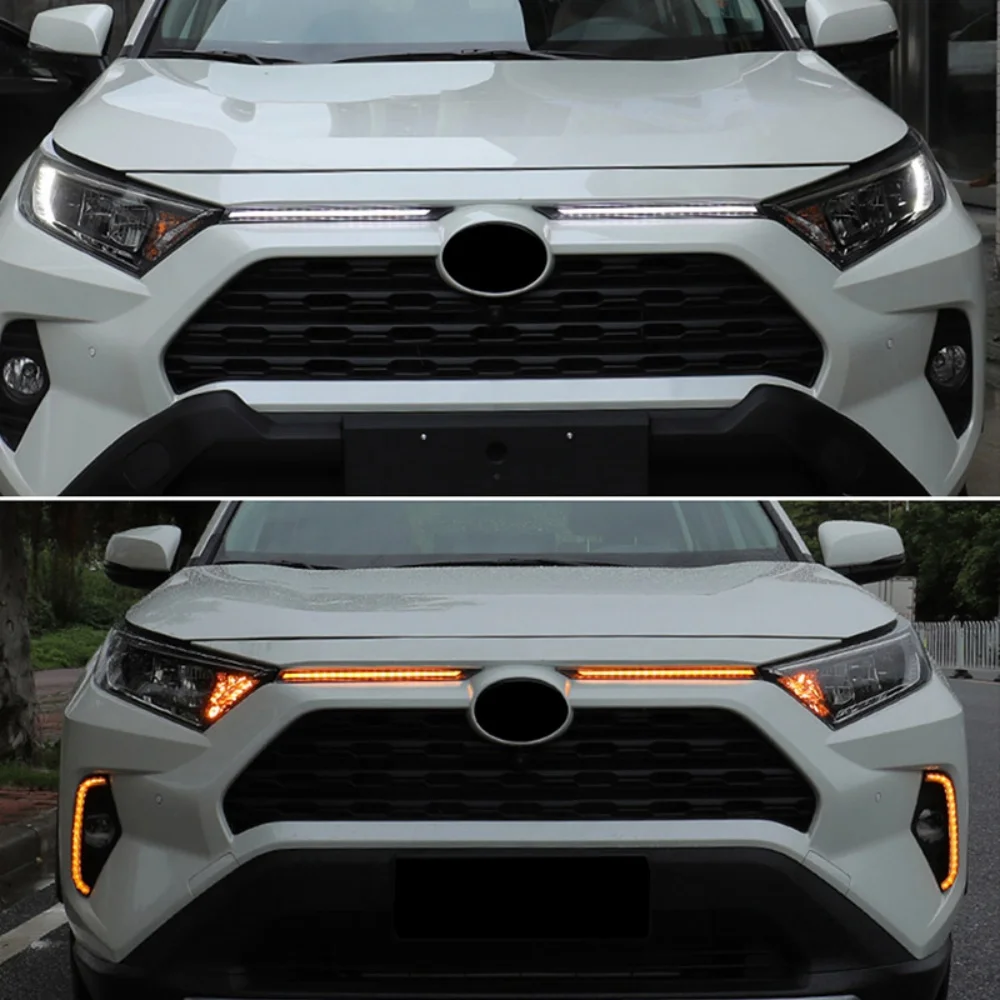 لتويوتا RAV4 2019 2020 2021 ثنائي اللون الأبيض LED المحرك الأمامي خليج هود DRL تشغيل أضواء ث/العنبر الديناميكي بدوره أضواء الإشارة #6