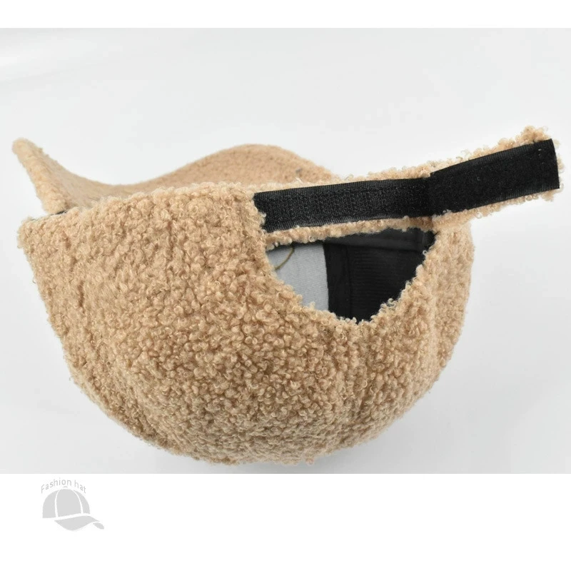 Winter-Baseballmütze aus einfarbiger M-Label-Lammwolle für Damen, warme, lässige, modische, vielseitige Plüsch-Entenschnabelmütze im Freien – Detail 3