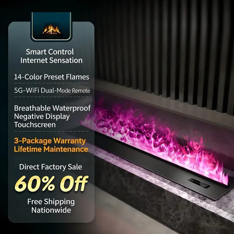 3D Water Fireplace RGB Gradient Flame Smart Touch Electric Insert Luxury Villa Hotel Decor Model