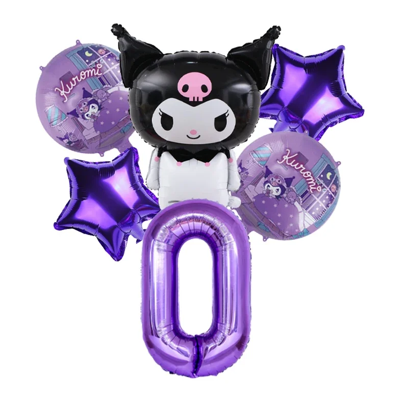 6pcs Sanrio Kuromi Balloon Set Cute Cartoon Number 1-9 Girls Birthday Party Decoration Prop Purple Pink Baby Shower Foil Balloon