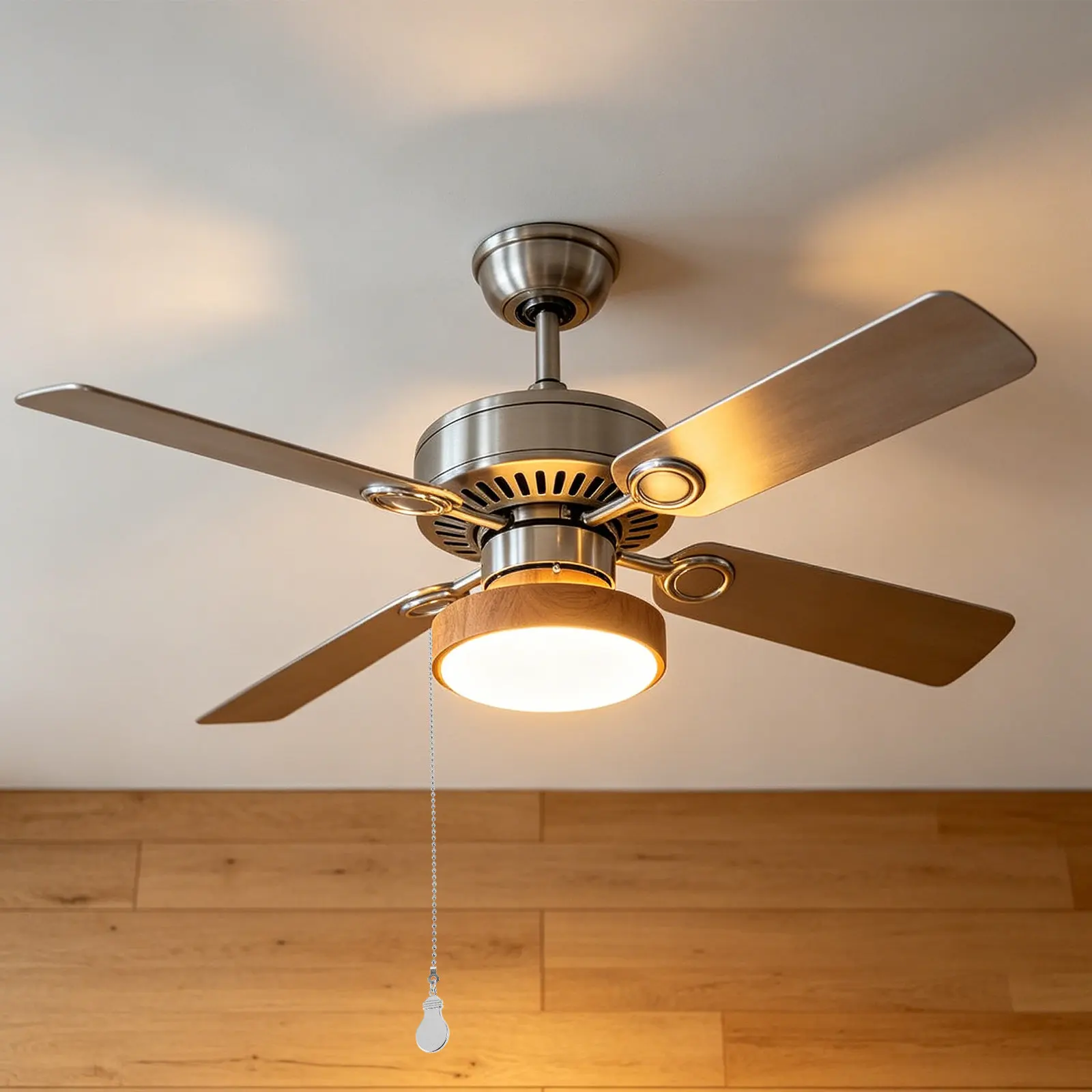 2Pcs Ceiling Fan Pull Chain Extension Set Decorative Zinc Alloy Vintage Pendant Light Pull Cord for Fan Lamp Silver