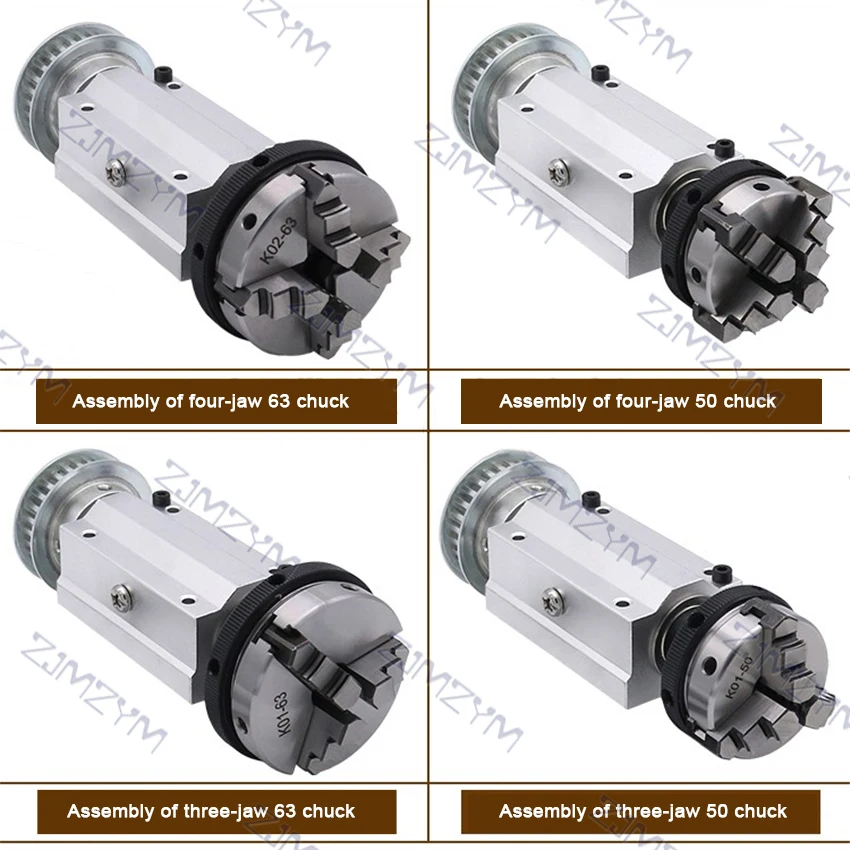 四顎/3爪チャックスピンドルアセンブリ木工機械スピンドルアセンブリdiy旋盤63/50 3ジョー/4ジョーロータリーチャック
