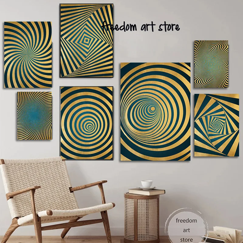 Geometric Line Art Spiral Circle Illusion Wave Twist Turn Optical Art Poster Canvas Painting Wall Prints Picture Room Home Decor