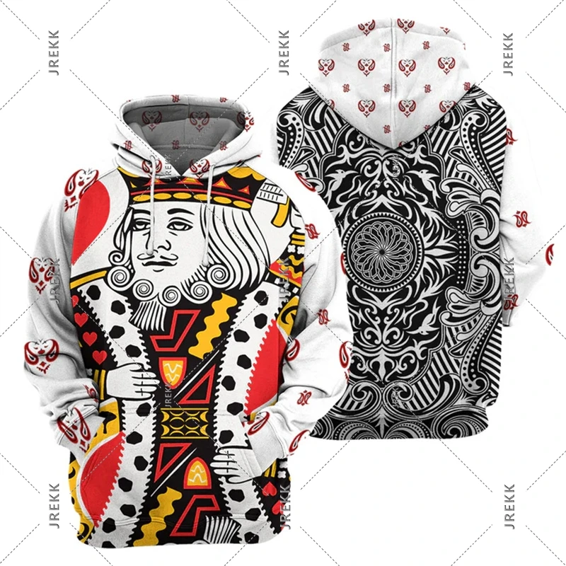 Role Playing Funny Hoodie Men Women Playing Card Jack Queen King Humor Poker Pattern Hooded Coat 2025 Novel Fashion Sweatshirt