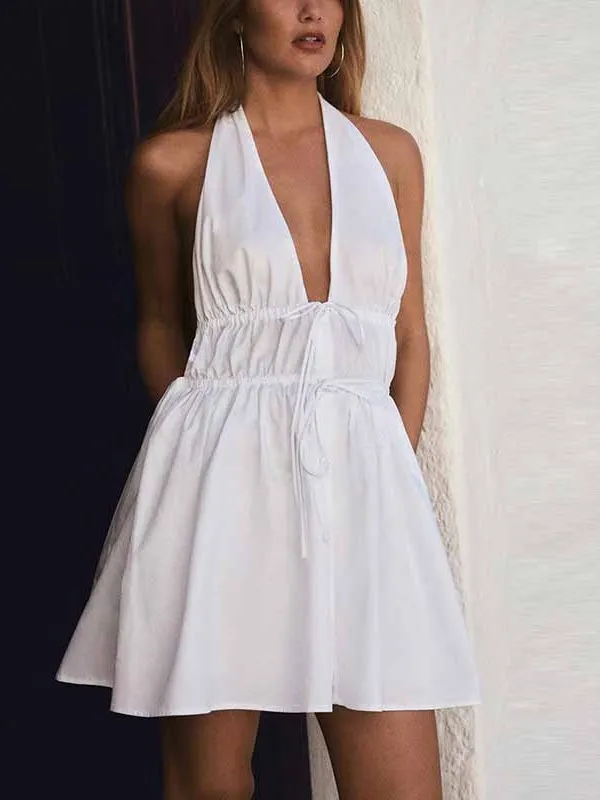 

Летнее сексуальное платье-комбинация Ele Bal One-Piece Dr Neline из хлопка с V-образным вырезом, модное, облегающее, для женщин