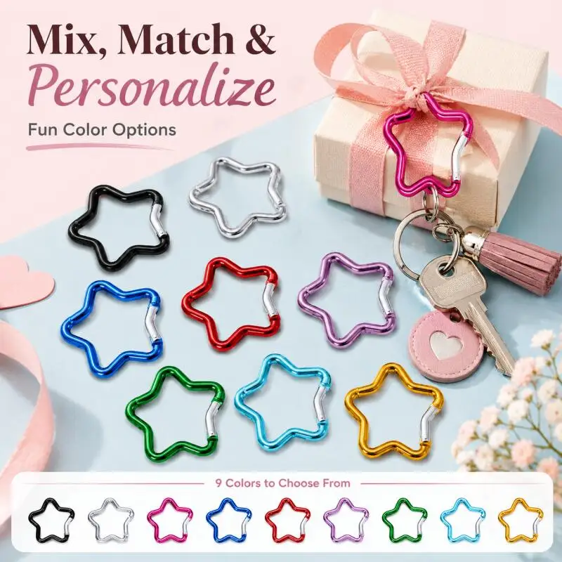 10pcs  Aluminum Alloy Outdoor Star Shaped Spring Locking Carabiner Clip Keychains for Backpack Camping Hiking Traveling
