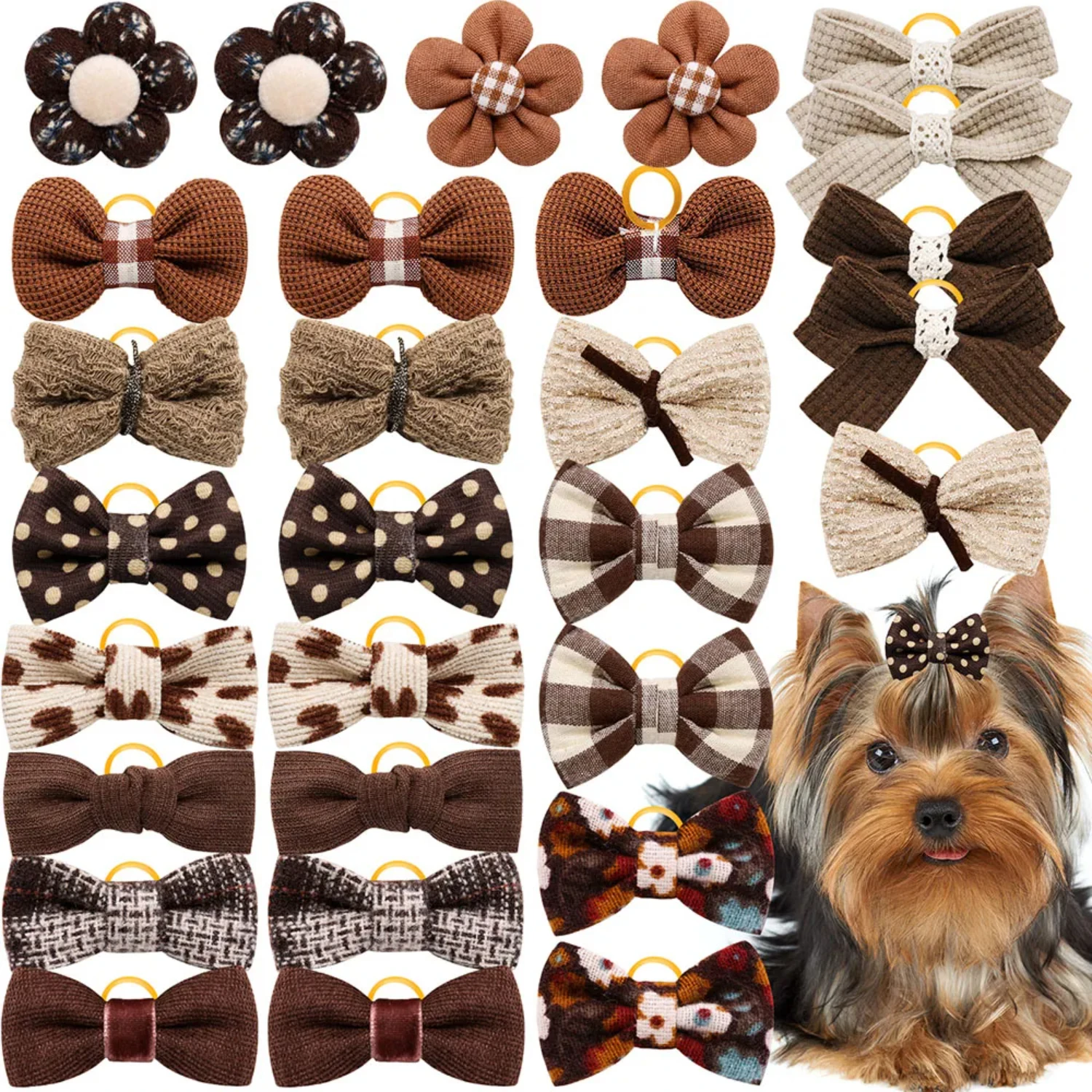 Adorable and charming small dog hair bows - a stylish grooming accessory for cats and dogs | Set of 20 cute and charming hair bo