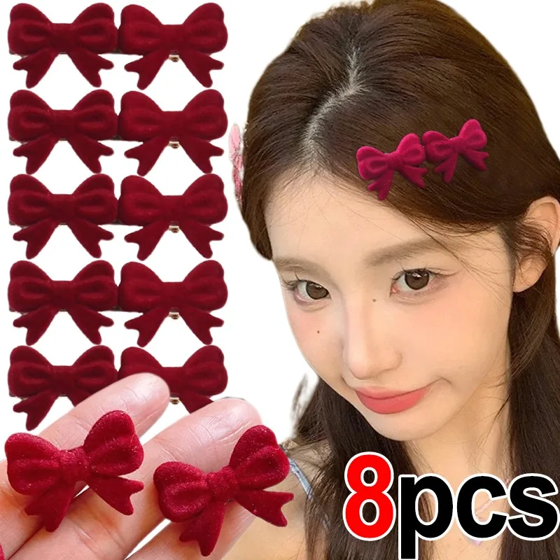 1/8pcs Red Velvet Bowknot Hairpin Cute Girl Little Bobby Pin Fashion Christmas Retro Barrettes Hair Clip Headwear Accessories