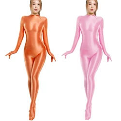 Traje de Yoga Zentai de talla grande, monos de ciclismo, mono brillante de Cosplay, Sexy, medias sedosas, cremallera trasera