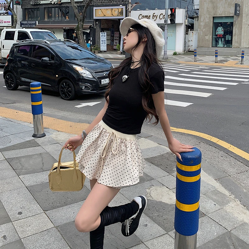 

Summer 2024 Women's Skirts, Low-Waist Drawstring Elastic Waist Polka Dot Pants