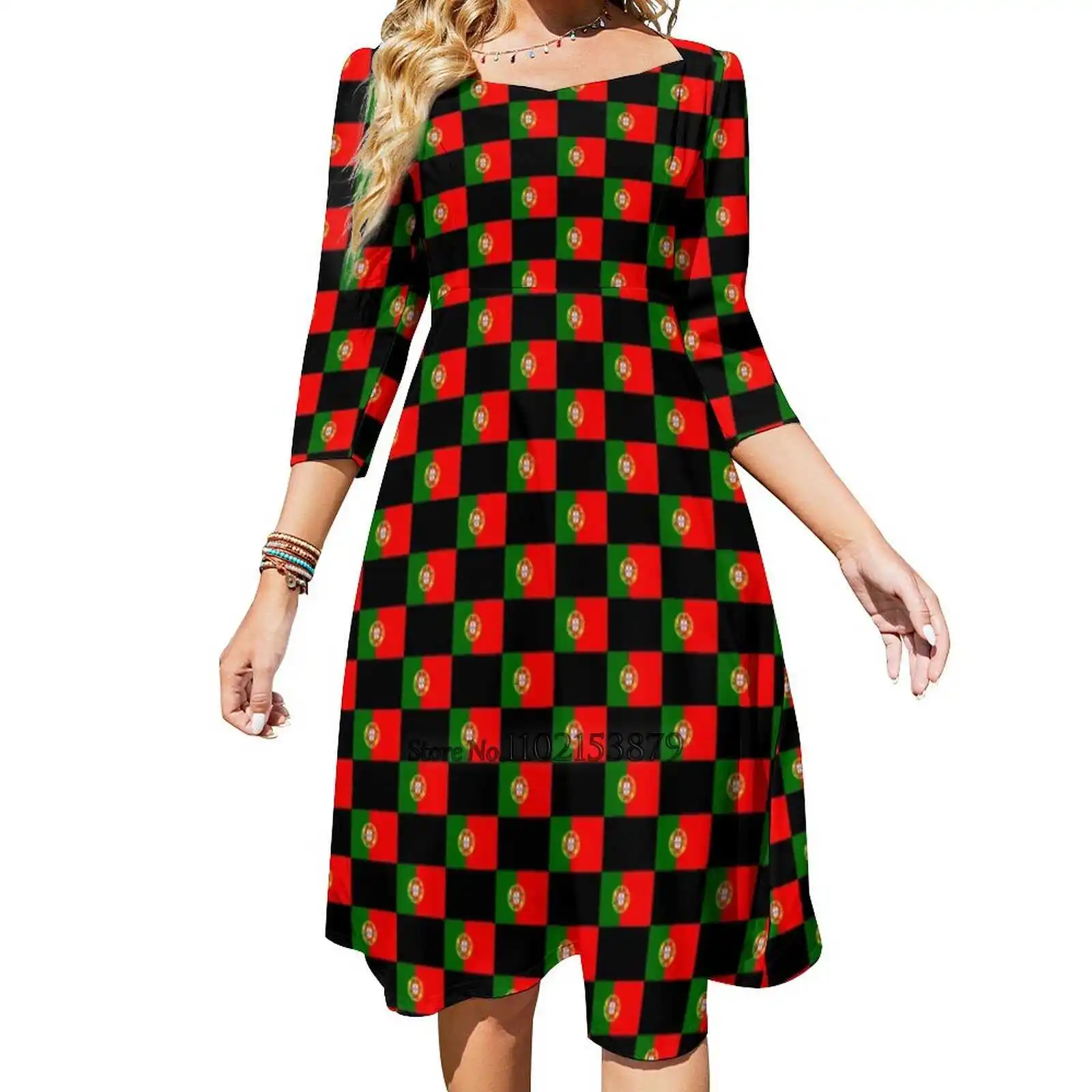 Flag Of Portugal - Portuguese Sticker T - Shirt Multiple styles Dresses Women Kawaii Square Collar Dress 6Xl Portugal