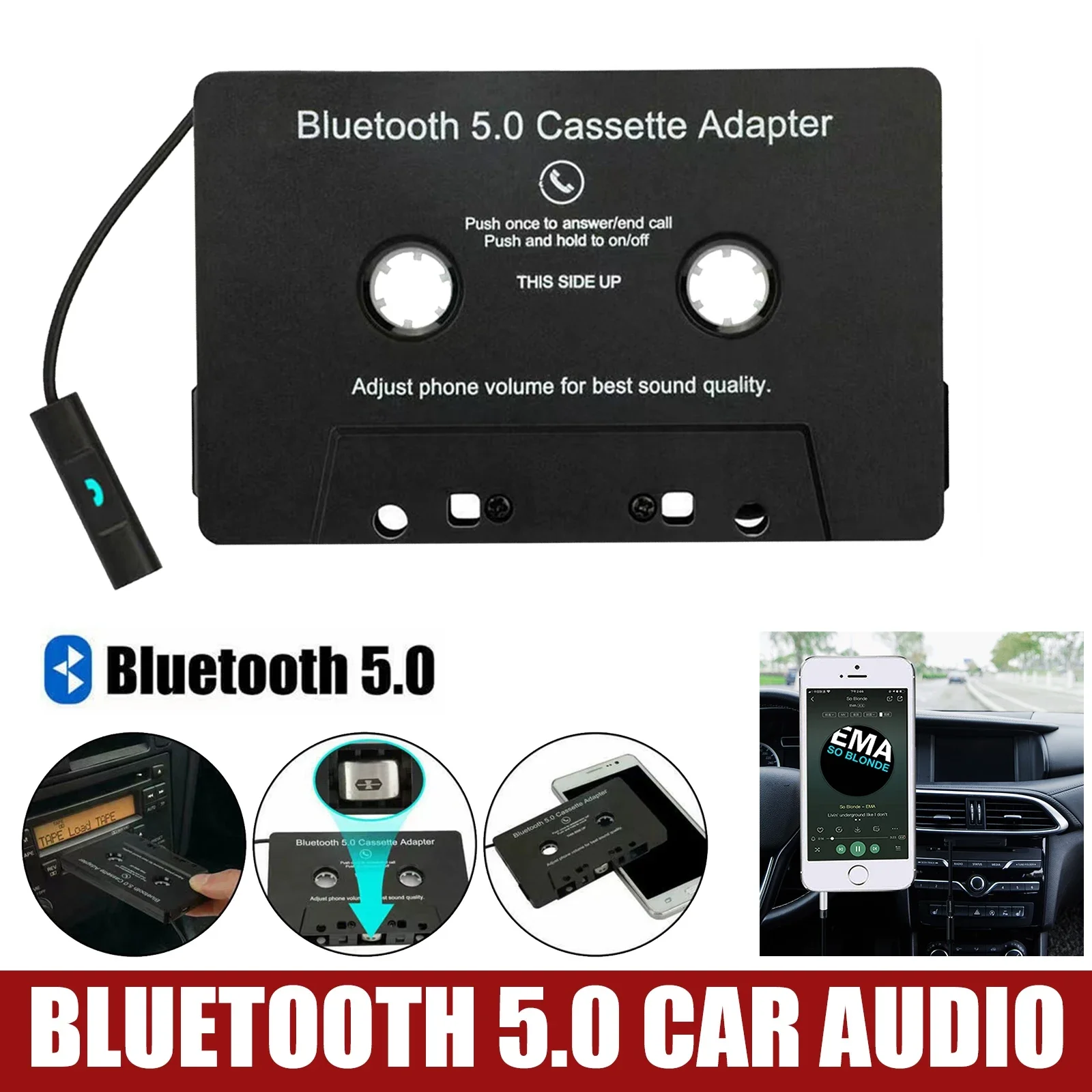 Bluetooth 5.0 Car Audio Stereo Cassette Vehicle Bluetooth Tape Converter Cassette Player Car MP3 Handsfree Phonebook For Iphone