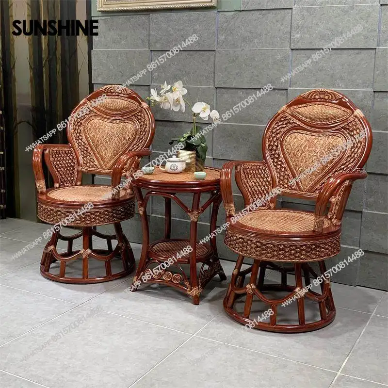 Vintage Natural True Vine Swivel 3-Piece Home Balcony Living Room Lounge Chair