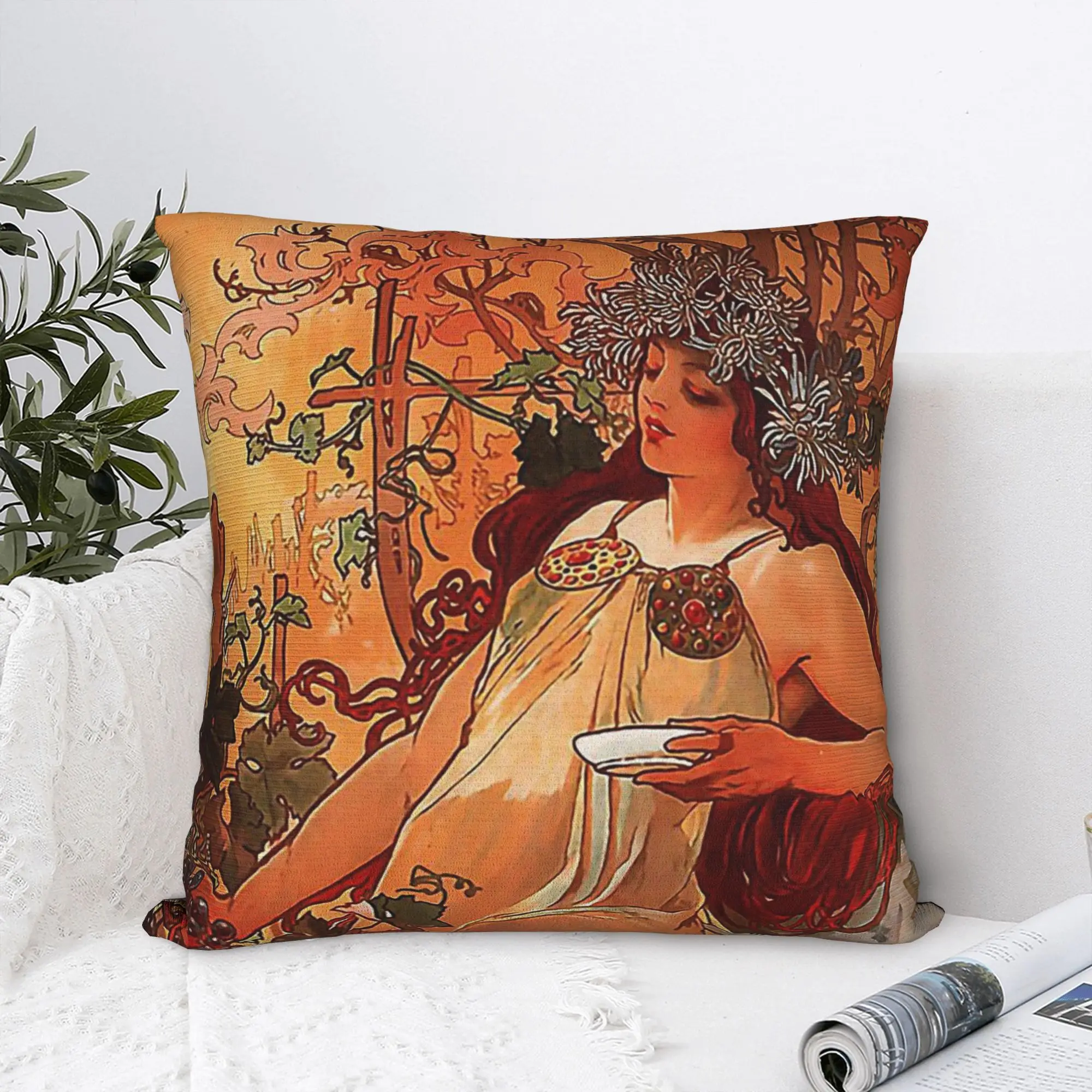 Alphonse Mucha Art Nouveau Square Pillow Covers Couch Retro Beauty Women Cushion Cover Cute Decorative Throw Pillow Case
