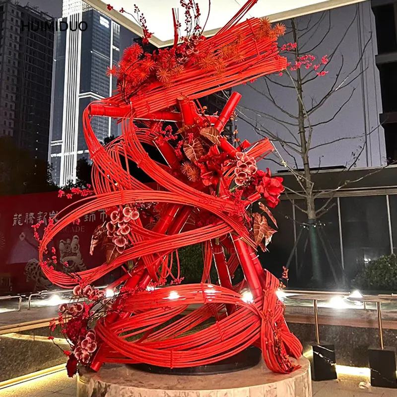 Opening store atmosphere decoration Hotel lobby Internet celebrity clock in the photo area layout red large floor ornament