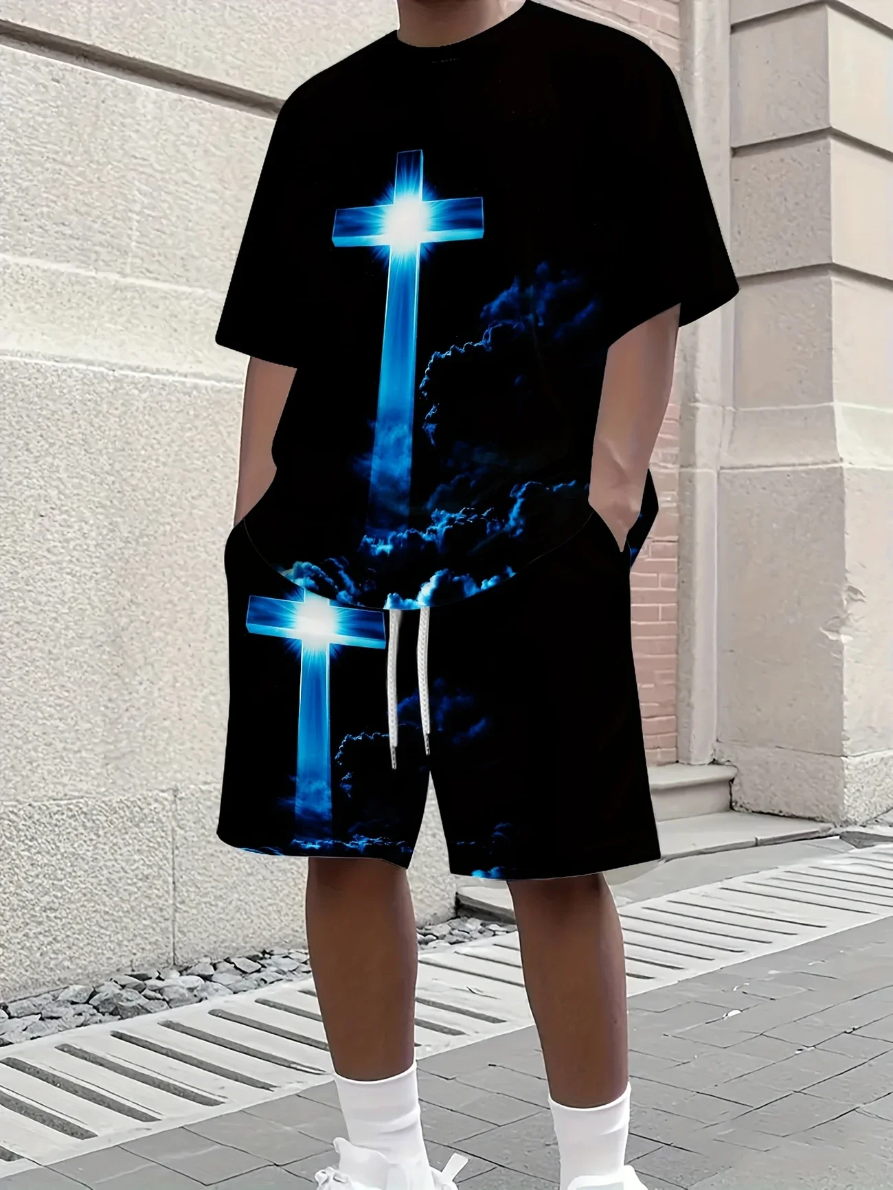 2025 Summer Men and Woman Fashionable Casual Short Sleeved Shorts 3D Set Leisure Party Attire