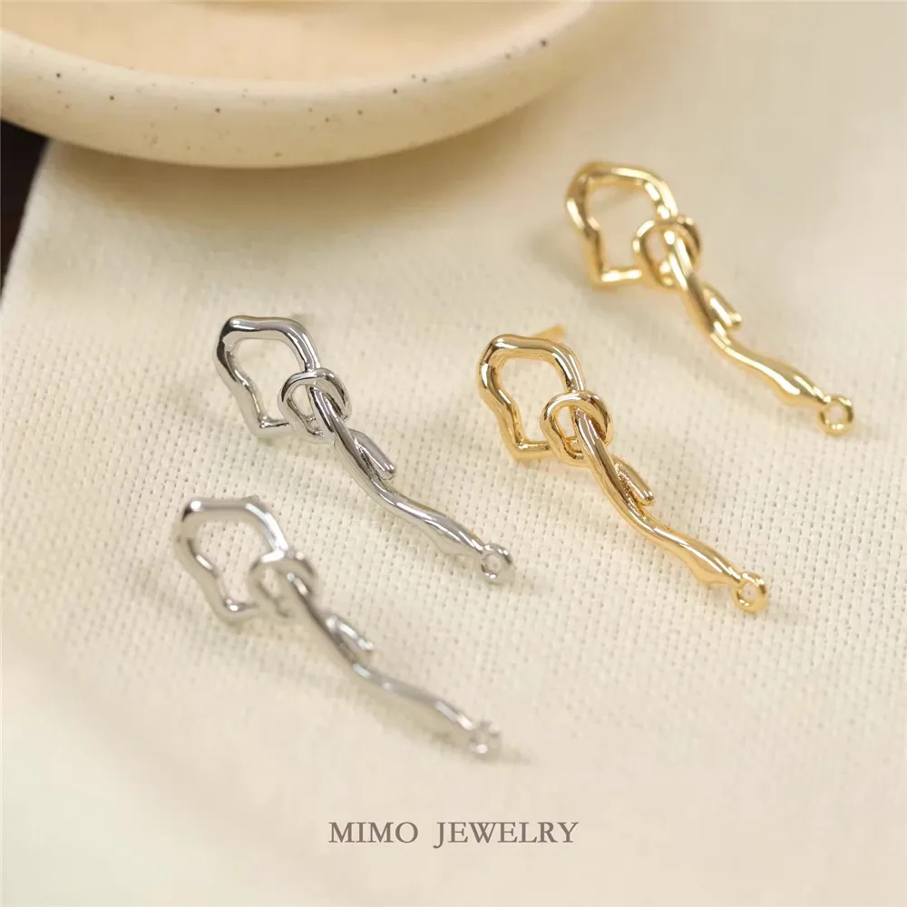 

Copper-plated Real Gold Irregular Hollow Smooth Rope Knot Stud Earrings, Earclips DIY Handmade Charm Accessories E058