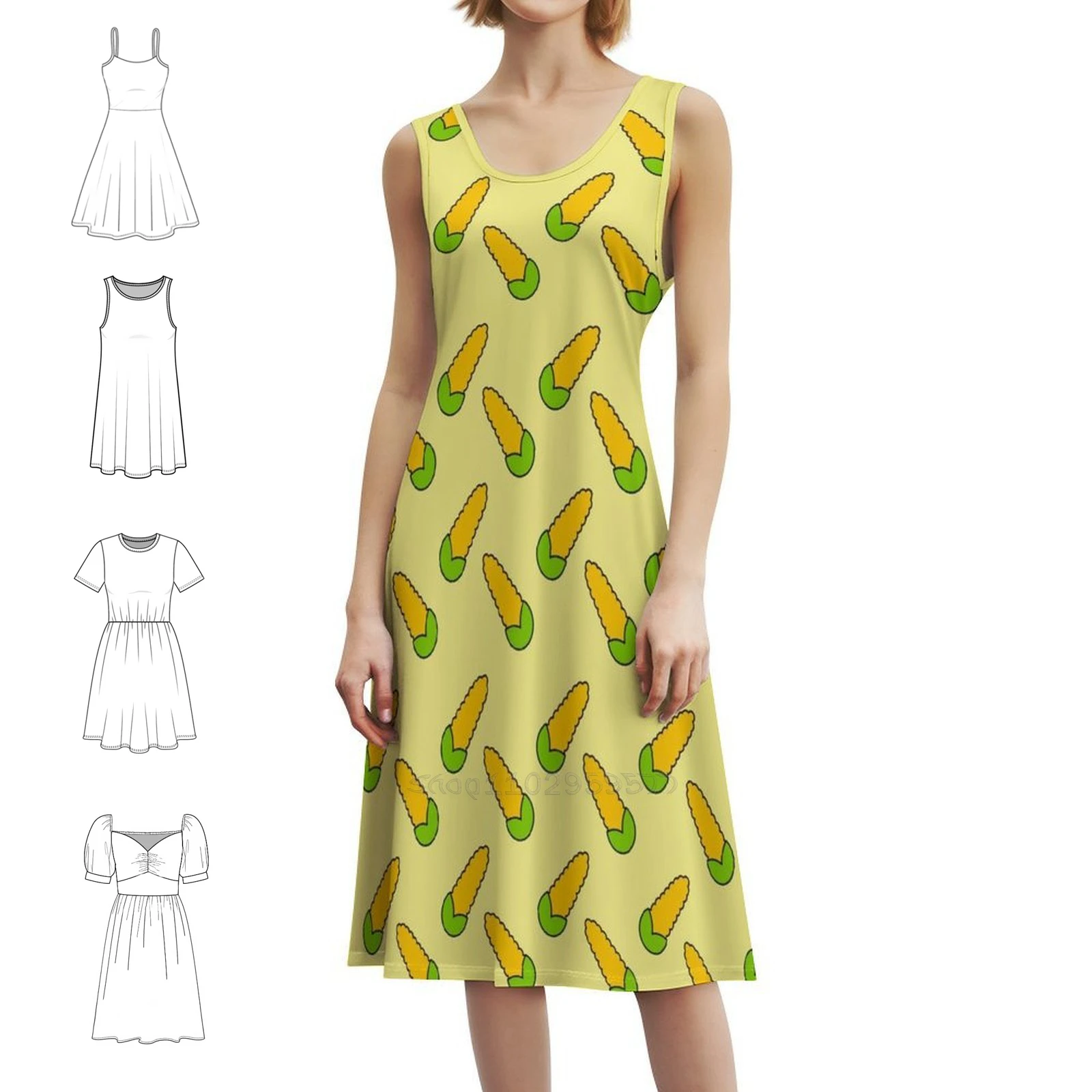 

Кукурузная кухонная занавеска в корейском стиле, повседневное платье для женщин, простые повседневные офисные женские платья, Гомер Лиза Барт Мардж, сериал