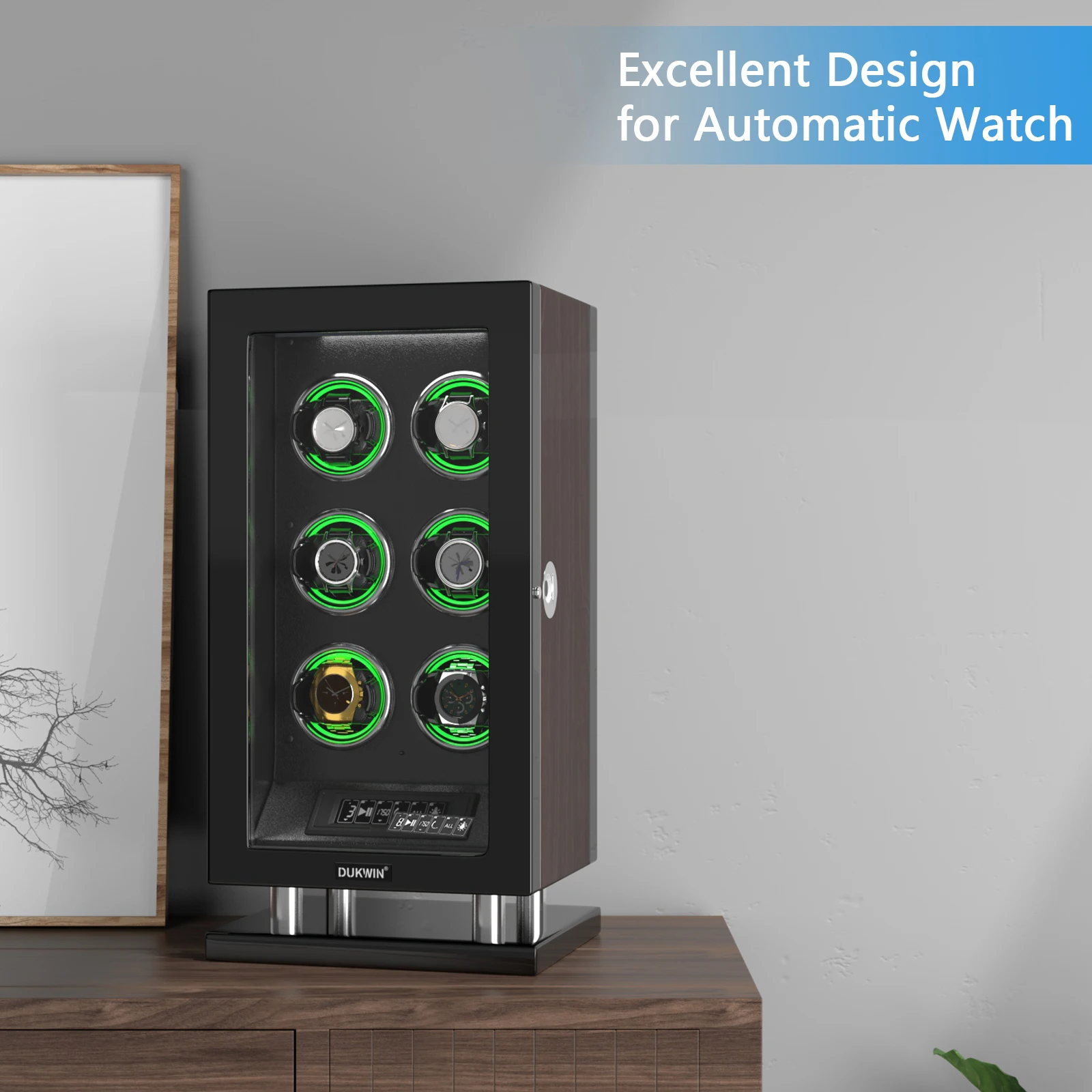 ملفاف ساعة RGB Light Automatic 6 مع محركات Mabuchi فائقة الهدوء مع شاشة عرض LCD وجهاز تحكم عن بعد