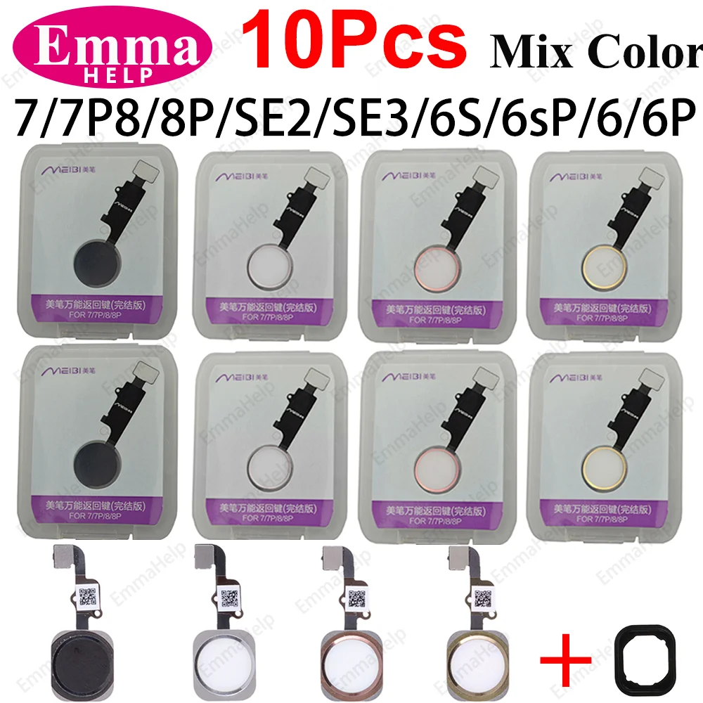 EmmaHelp 10pcs Home Button Flex Cable for iPhone 7 8 Plus 6 6S Menu Universal Return ALL Fuction No Fingerprint Mix color replacement part for iphone 7 plus backlight film with home button extension flex ribbon original grade parts