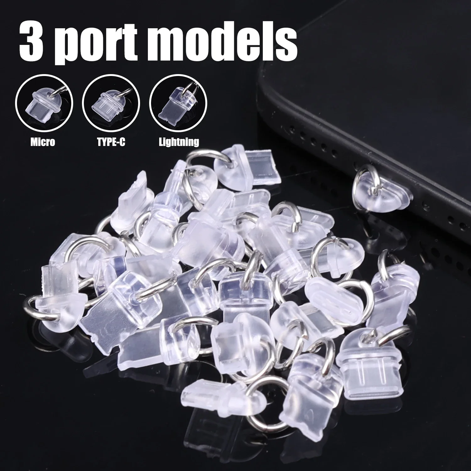 Dla IOS/typ C/Micro USB Port ładowania Anti Dust Stopper Dustplug DIY Pendant Transparent Protector Plug Dla iPhone iPad Samsung