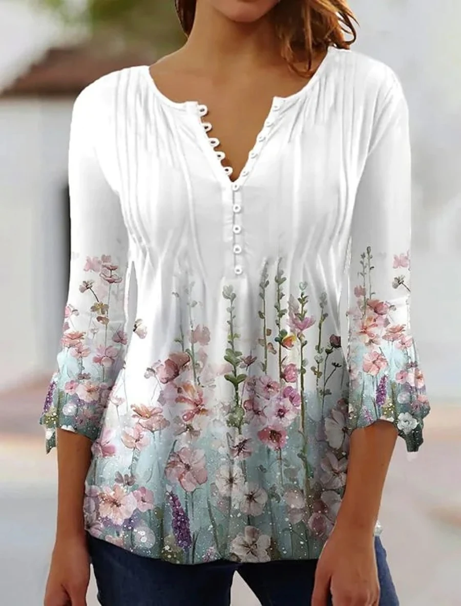 Temperament Loose Printed Woman Shirt Elegant Casual Blouse Long Sleeve Shirt Woman Weekend Top