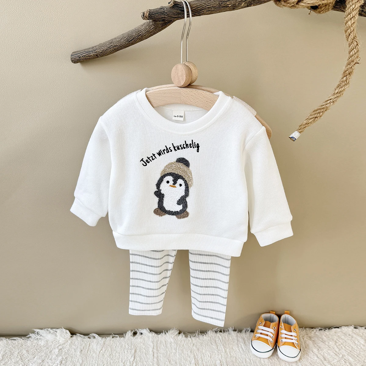 Autumn Boys Girls Clothing 2PCS New Baby Suits Cartoon Polar Bear Embroidery Pullover Top+Bottom Long Sleeves Cute Infant Sets