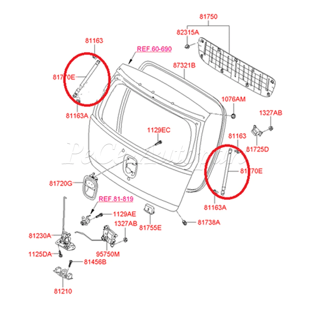 For Hyundai I10 Pa 2007-2017 For Kia Soul 2010-2013 1Pc/2Pcs Tailgate Boot Gas Spring Struts 360N 817700X000