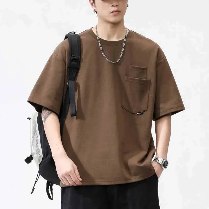 الصيف عادية القطن قصير الأكمام تي شيرت للرجال الهيب هوب موضة جيب س الرقبة تي شيرت Hombre Y2K خمر الشارع الشهير القمم