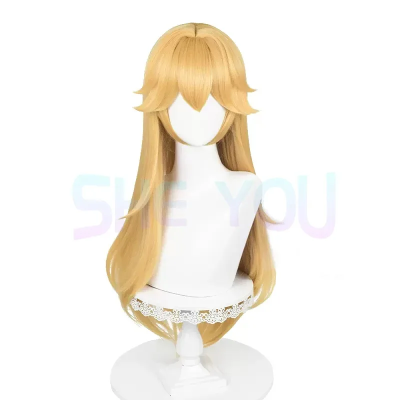 Peluca de Cosplay de princesa Peach, peluca amarilla dorada larga y recta de 75cm, pelucas de Cosplay de Anime, pelucas sintéticas resistentes al calor