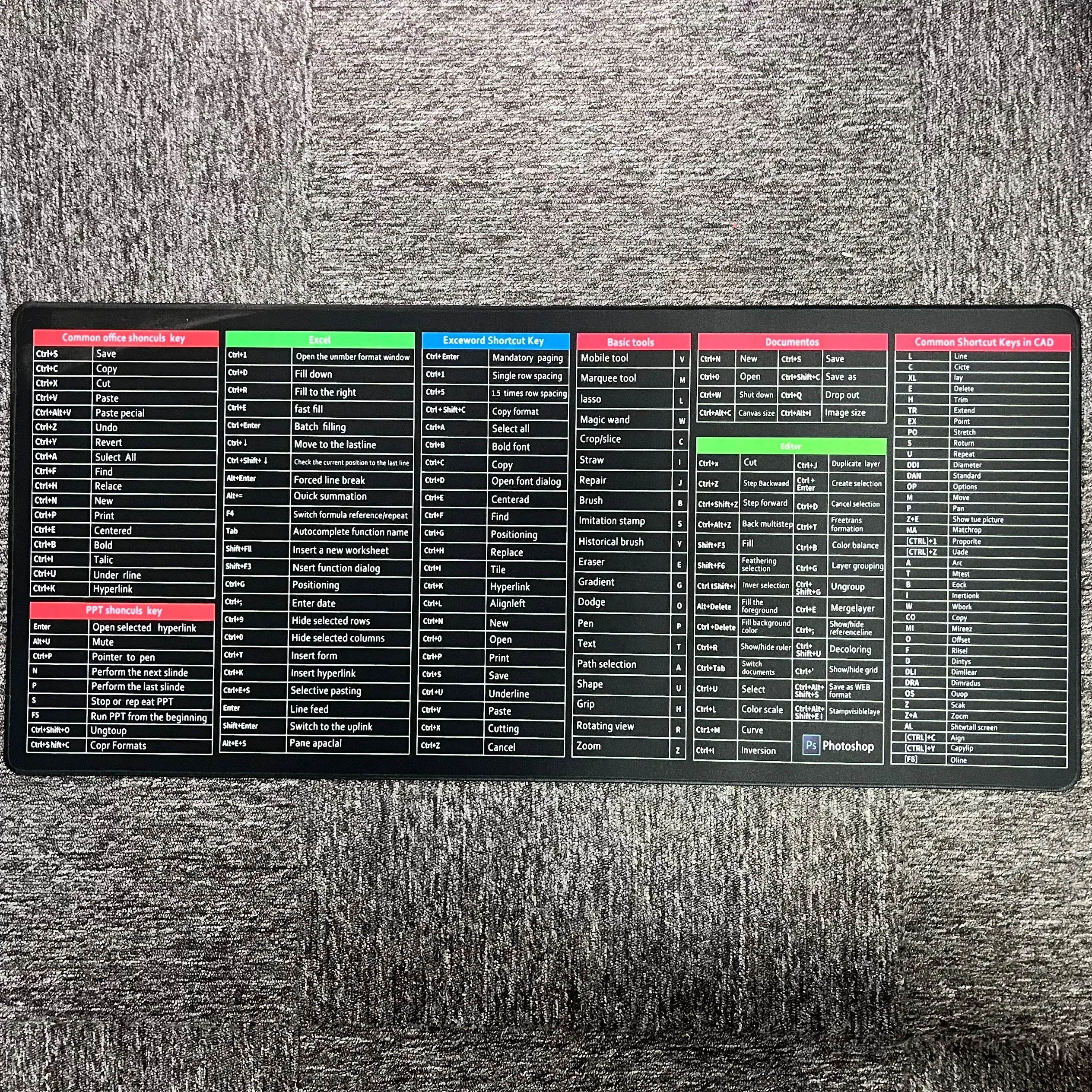 

Misprint Shortcut Key Gaming Mouse Pad Gamer Mausepad Rubber Mat Computer Accessories Deskmat Mousepad Mats Keyboard Pc Cabinet