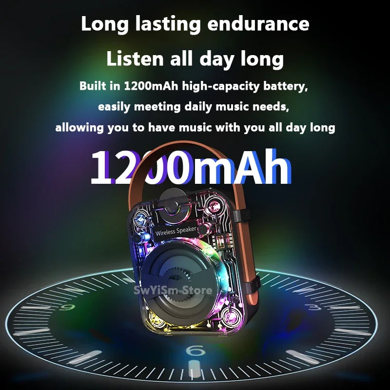 Transparent Mecha Fashion Portable RGB Pickup Rhythm Light Game Bluetooth Speaker Caixa De Som Camping Heavy Bass Family Party