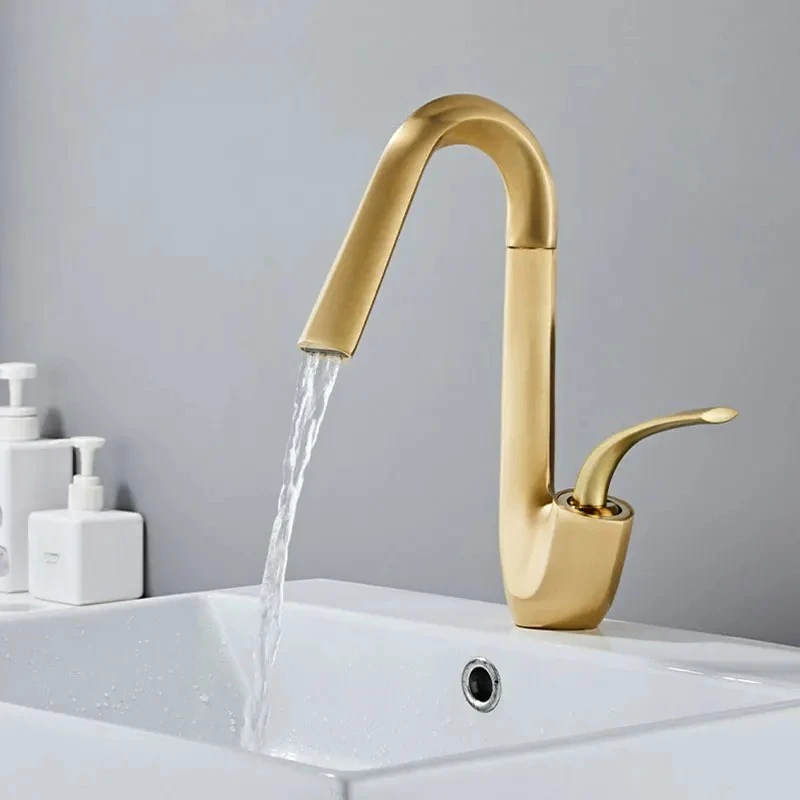 luxury Brushed Gold Basin Faucet bathroom cabinet sink single-hole Hot and Cold Water