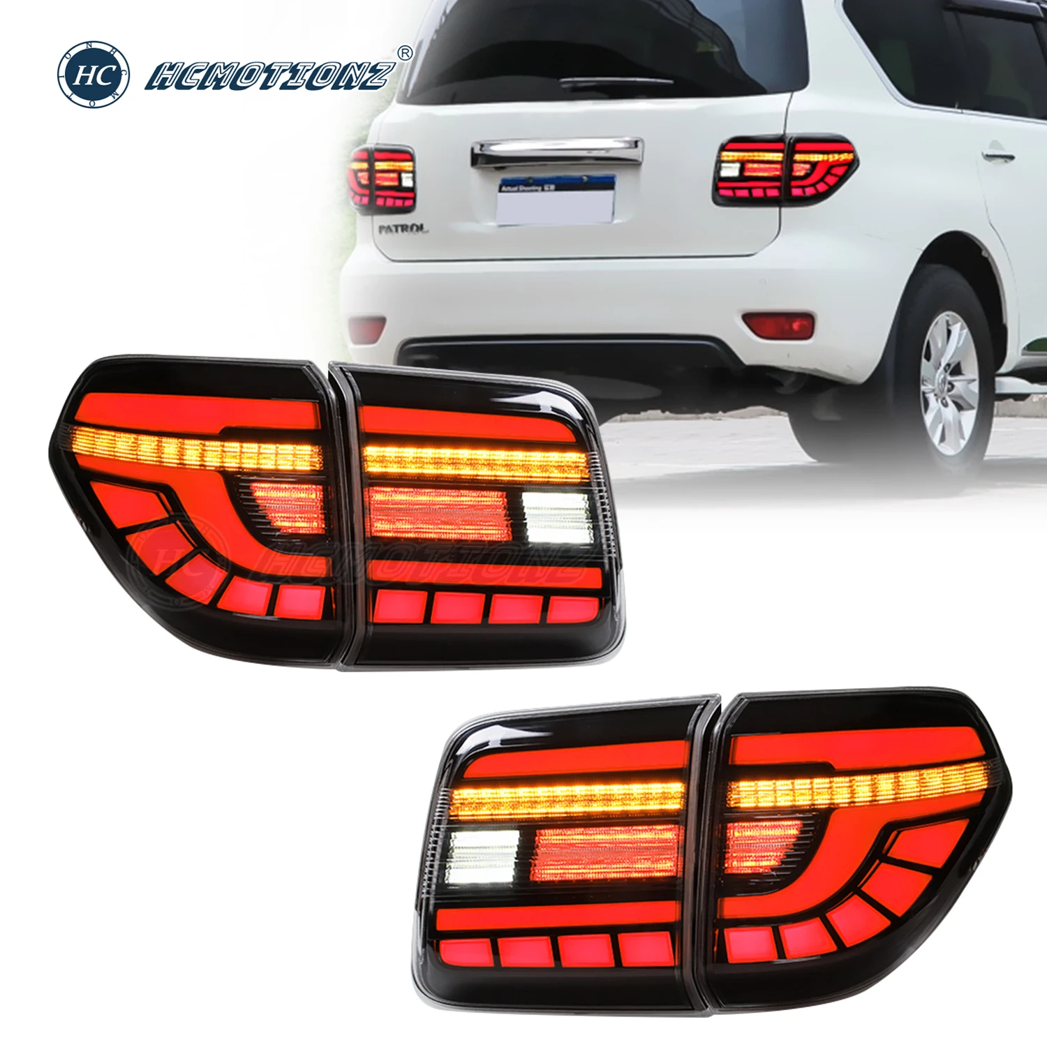 

HCMOTIONZ Car Tail Lights for Nissan Patrol Y62 2012-2019 LED Rear Back Lamps Assembly Patrol 6th DRL Start UP Animation