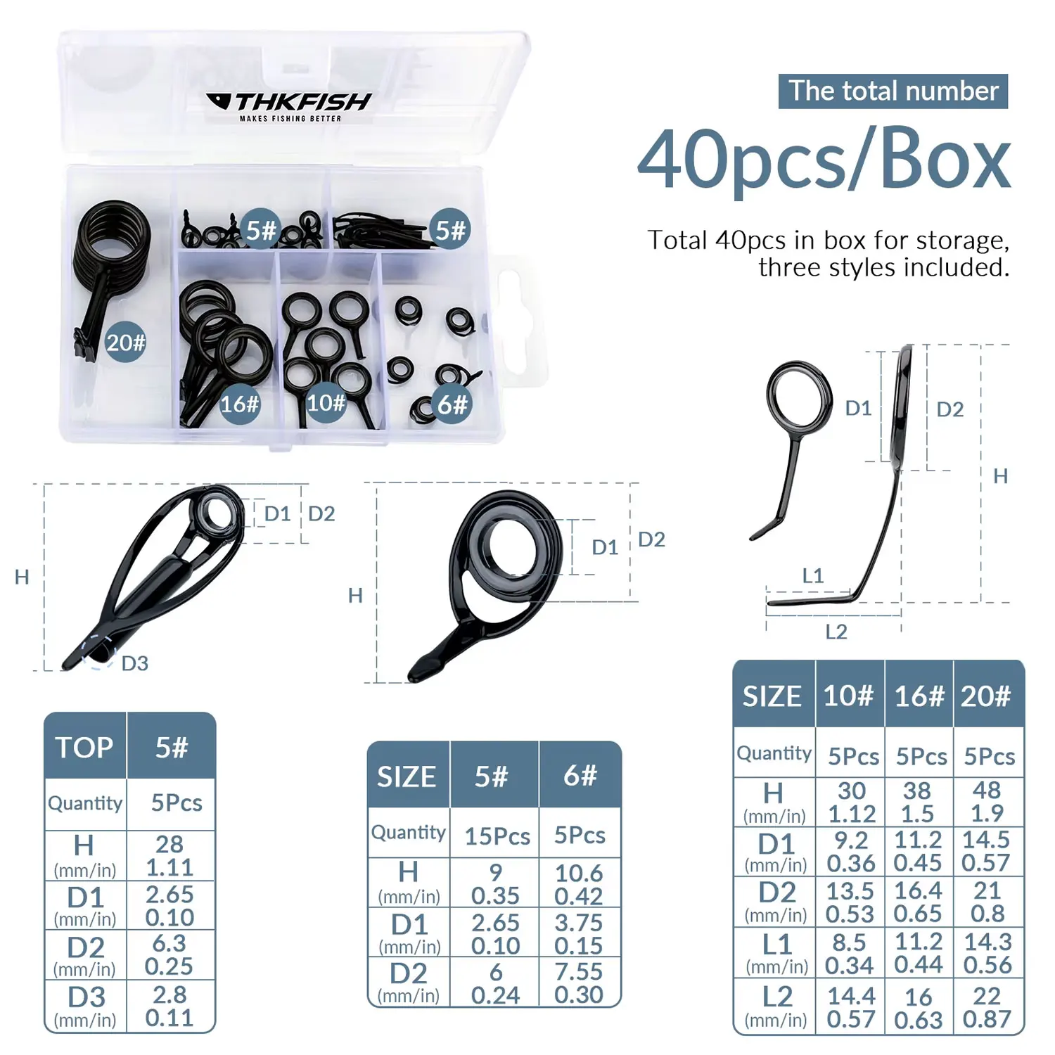40pcs Colorful Fishing Rod Guides Ring Kit Stainless Steel Fishing Rods Guide Tip Tops Repair Set Fishing Pole Replacement Set view 5