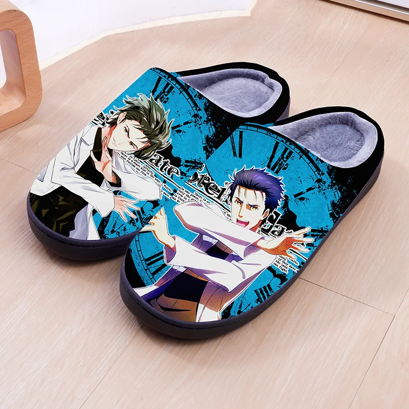 Steins Gate Cartoon Warm Plush Cosplay Slippers Couple's Indoor Non-slip House Slippers Men And Women Home Cotton Shoes