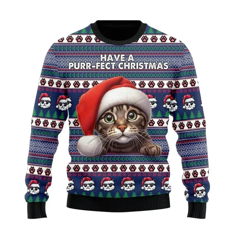 Leuke Kat Grafische Lelijke Kerst Trui Voor Mannen Vrouwen Kleding Grappige Katten 3D Gedrukt Sweatshirt Mode Kinderen Truien Trainingspak