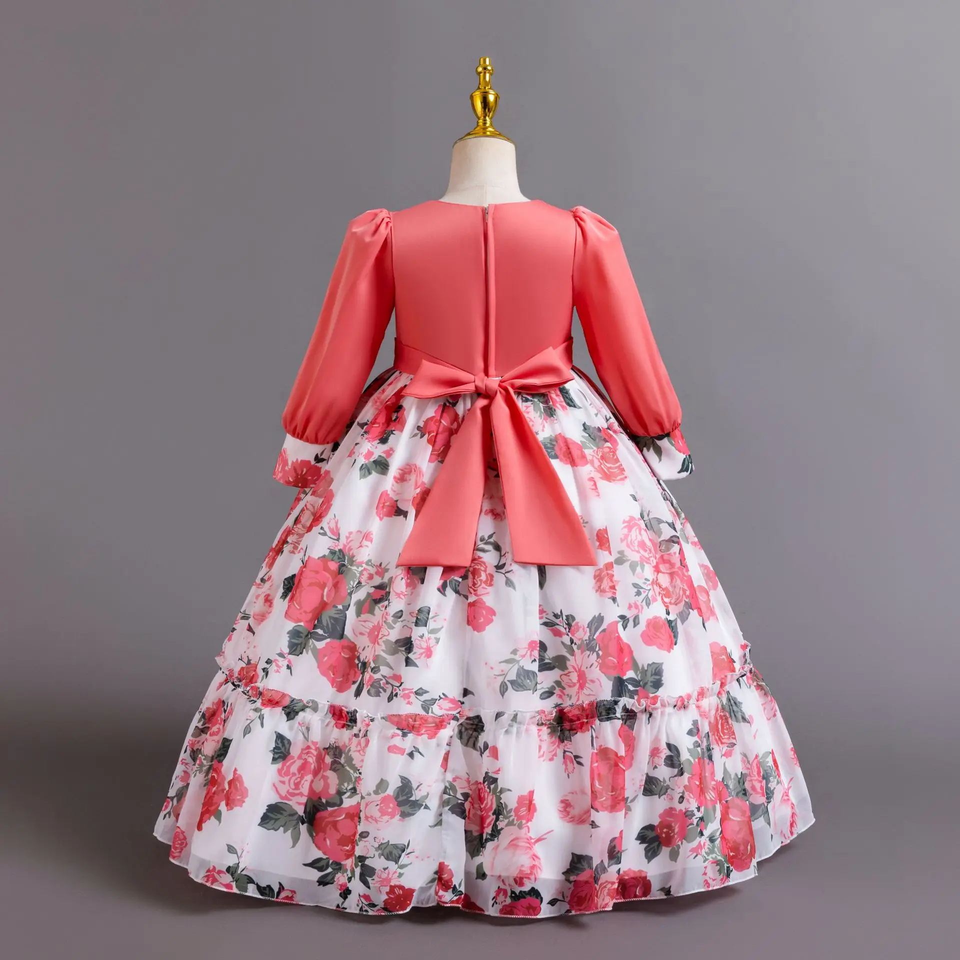 Robe de soirée en mousseline de soie pour petites filles, imprimé floral, pour mariage, fête d'anniversaire, reconstitution historique, AC135