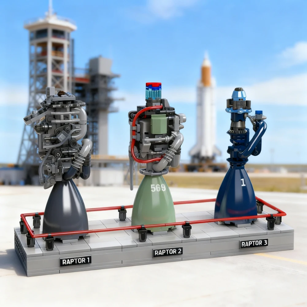 MOLD KING 10247 Juego de construcción de motor de cohete Raptor, 496 Uds., modelo educativo STEM, Kit de exploración espacial con soporte de exhibición