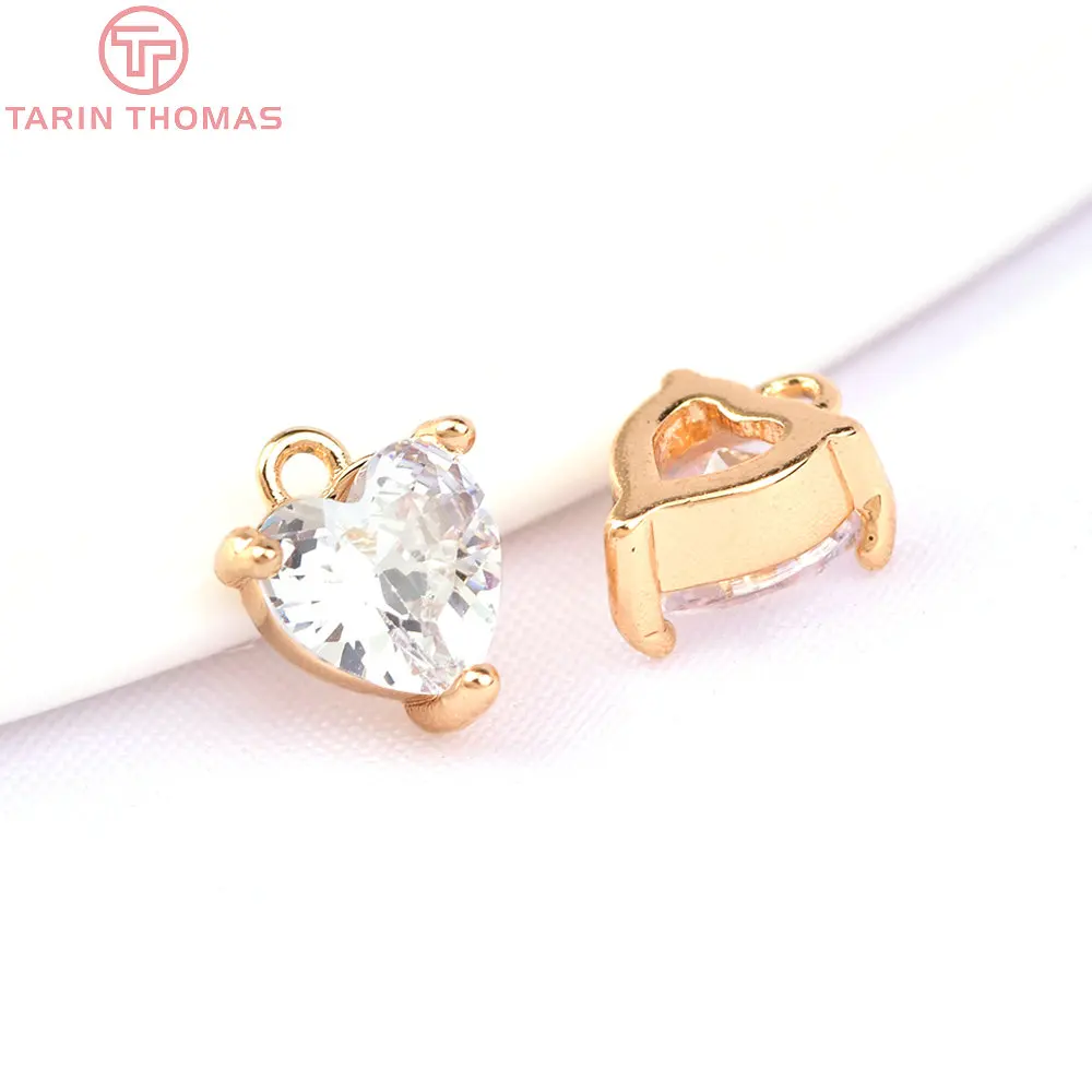 (800)6PCS 5.5x5.8MM 24K Gold Color Plated Brass with Zircon Small Heart Charms High Quality Diy Jewelry Accessories Wholesale