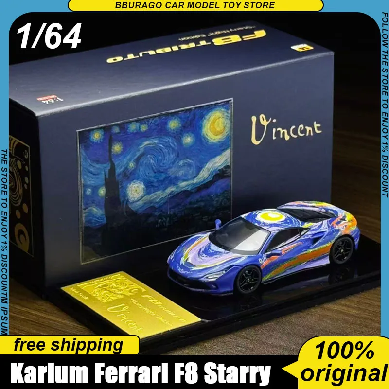 В наличии: Коллекционная модель Karium 1:64 Ferrari F8 Tributo Van Gogh The Starry Night Art Livery, лимитированная серия 699 шт., литая под давлением, суперкар, украшение для стола