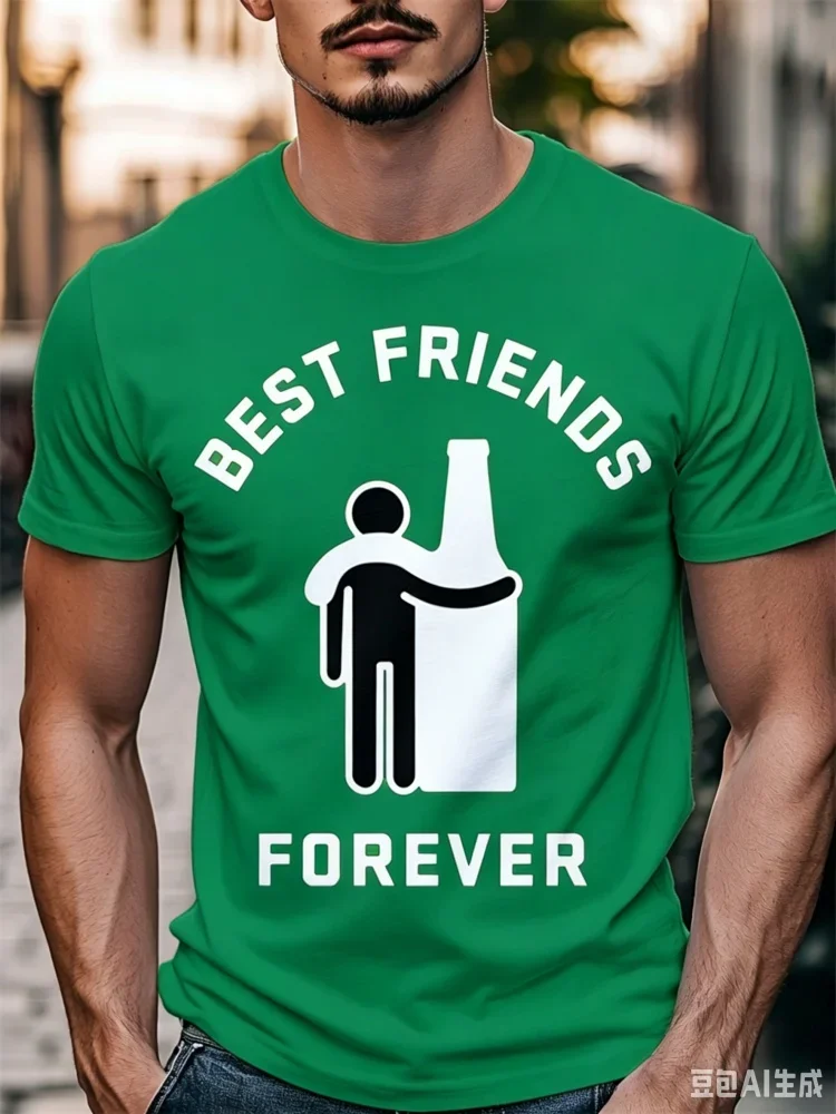 2026 New Men's Best Friends Forever Beer Print T Shirt Crew Neck Short Sleeve Casual Party Streetwear Tee For Men