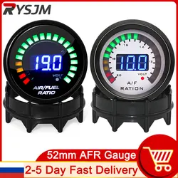 Car Digital Display Air Fuel Ratio Gauge 52mm AFR Meter 2IN1 Voltmeter 12V Narrowband O2 Oxygen Sensor Meter Smoke Lens