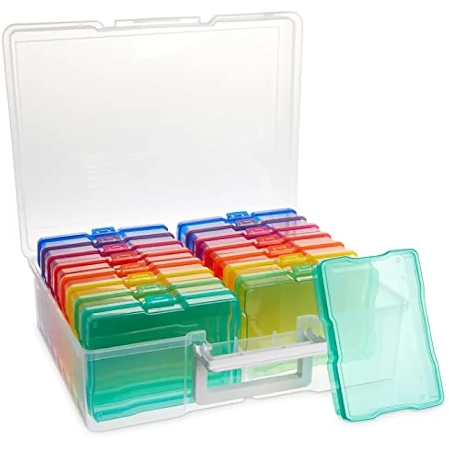 Bright Creations 16 Transparent 4x6 Photo Storage Boxes and Organizer with Handle for Pictures Art Supplies Rainbow Colors