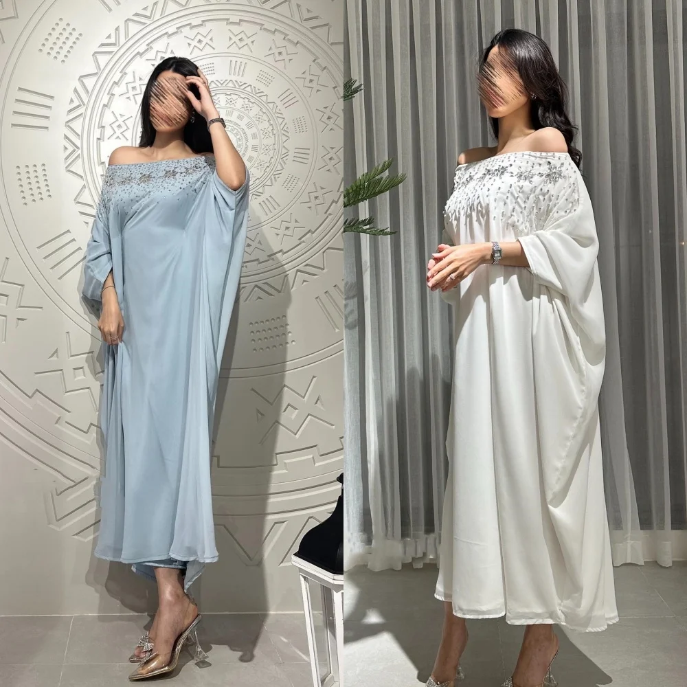 Chiffon Beading Draped Clubbing A-line Off-the-shoulder Bespoke Occasion Gown Midi Dresses